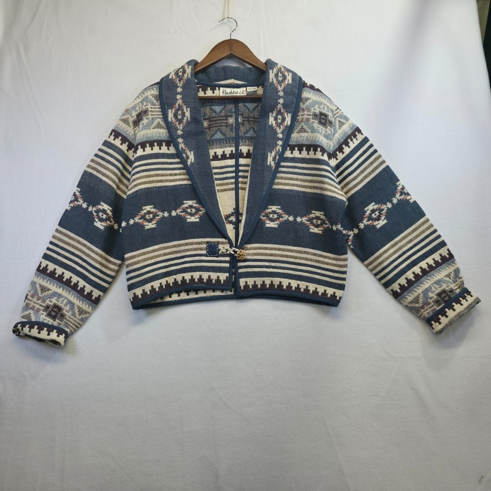 Vintage Flashback Women's Southwestern Aztec Tapestry Cropped Jacket Size Medium